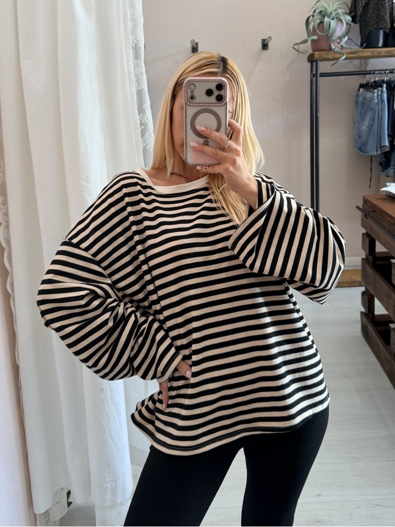 Maxi maglia a righe panna e nera