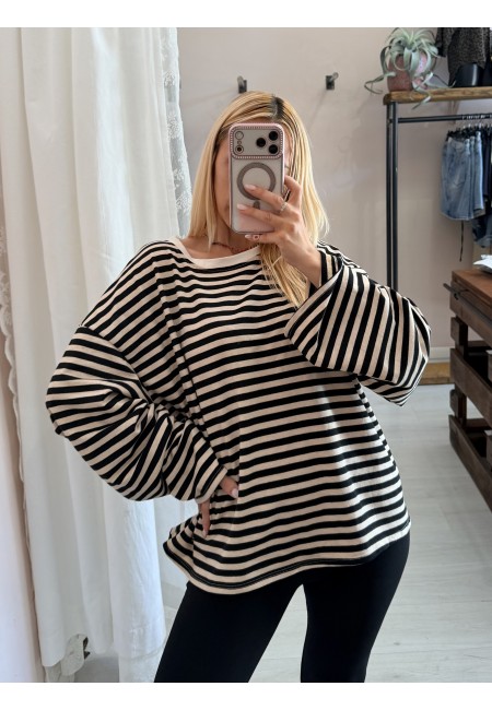 Maxi maglia a righe panna e nera
