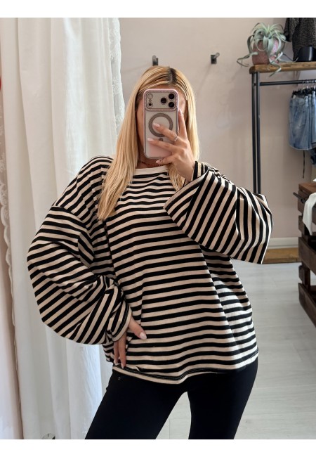 Maxi maglia a righe panna e nera