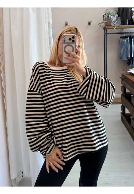 Maxi maglia a righe panna e nera