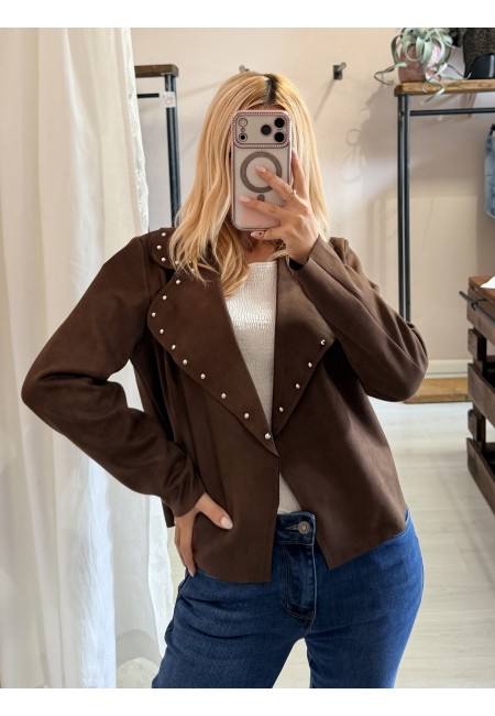 Giacca camoscio borchiette marrone