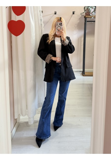 Giacca blazer nero risvolto leopardato