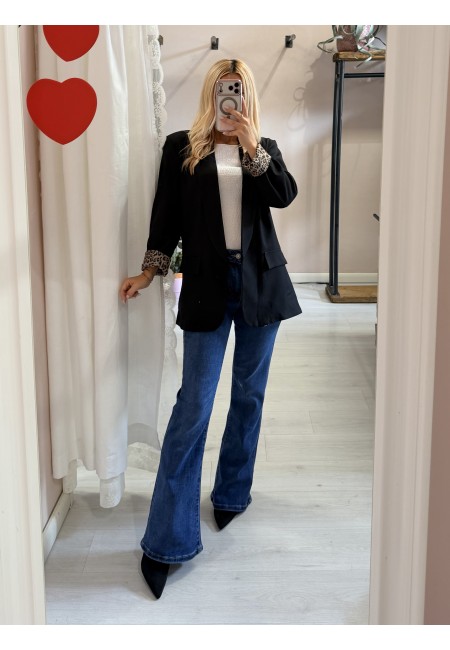 Giacca blazer nero risvolto leopardato