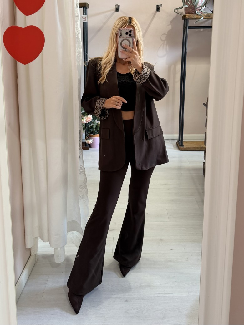 Giacca blazer marrone risvolto leopardato