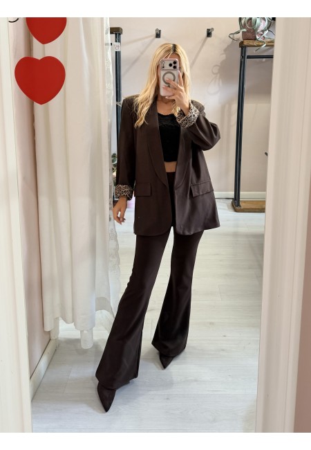 Giacca blazer marrone risvolto leopardato