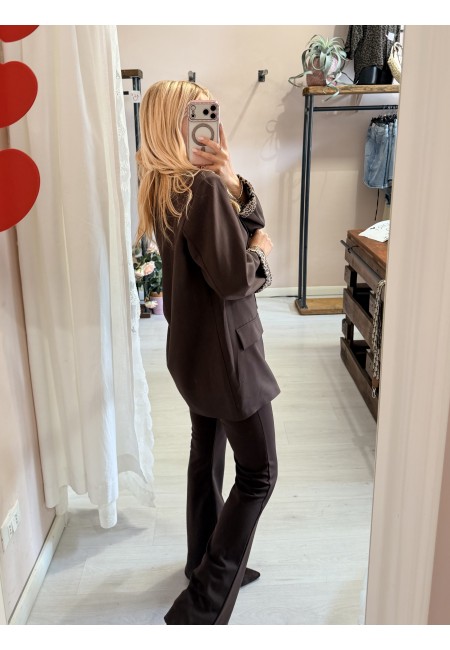 Giacca blazer marrone risvolto leopardato
