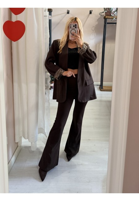 Giacca blazer marrone risvolto leopardato