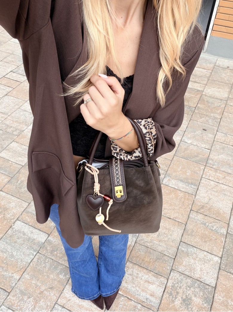 Giacca blazer marrone risvolto leopardato