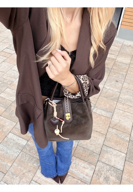 Giacca blazer marrone risvolto leopardato