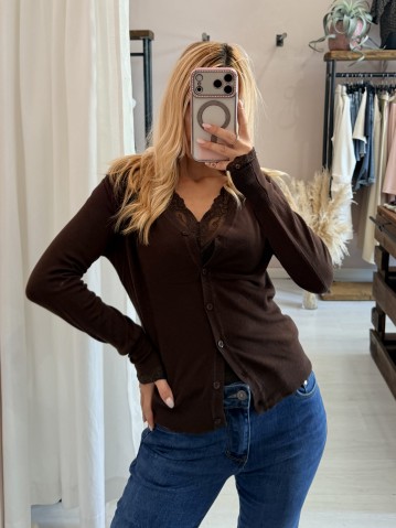 Cardigan bottoncini marrone 2