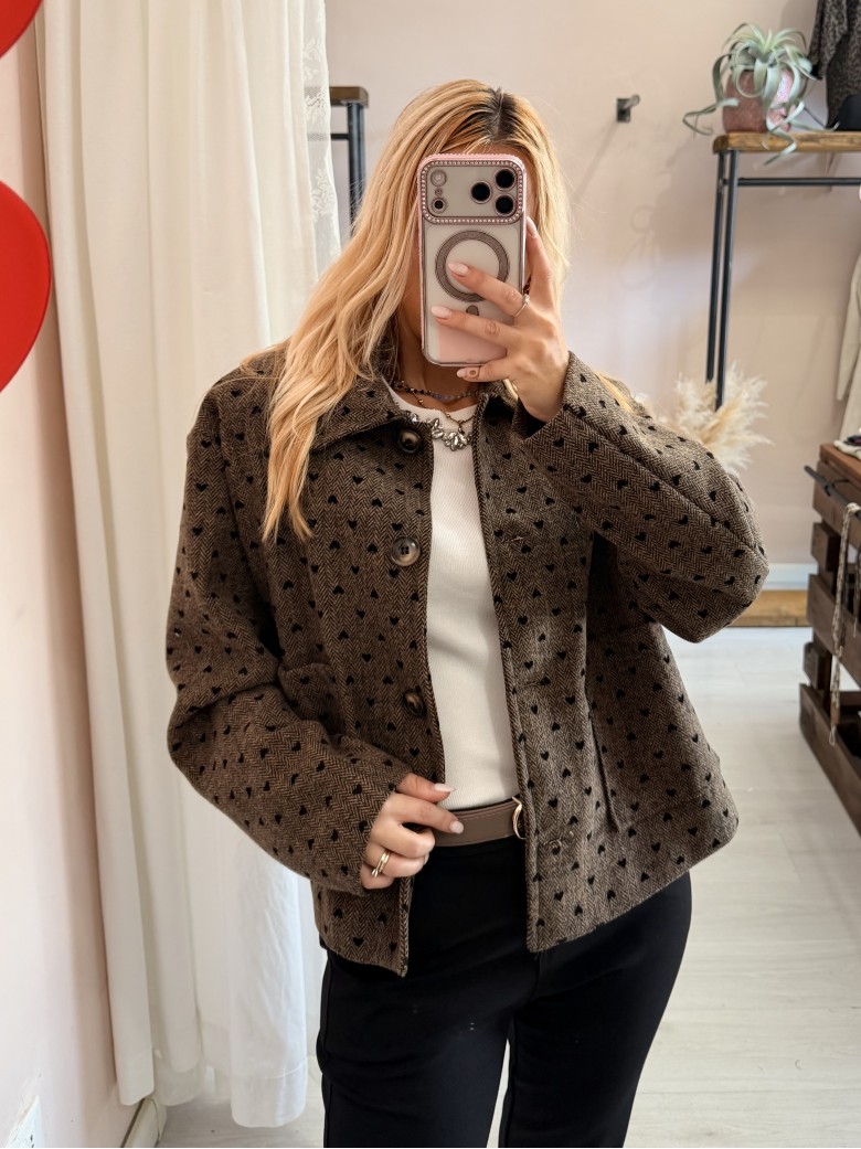 Giacca cappottino cuoricini marrone