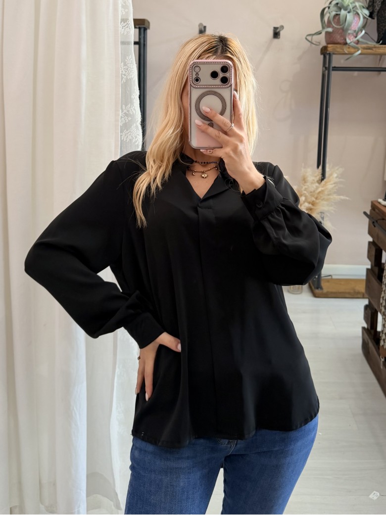 Camicia morbida scollo a v nera