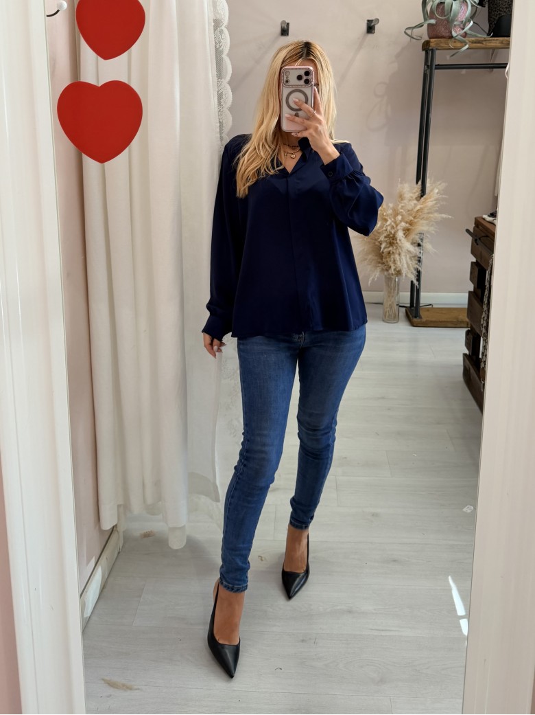 Camicia morbida scollo a v blu