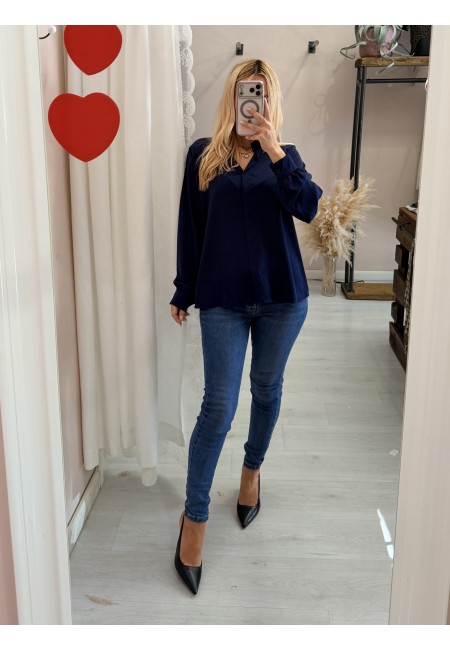 Camicia morbida scollo a v blu