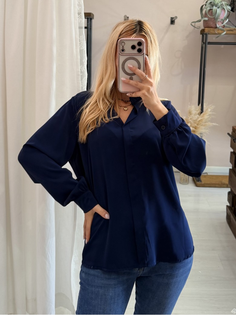 Camicia morbida scollo a v blu