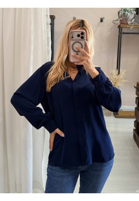 Camicia morbida scollo a v blu