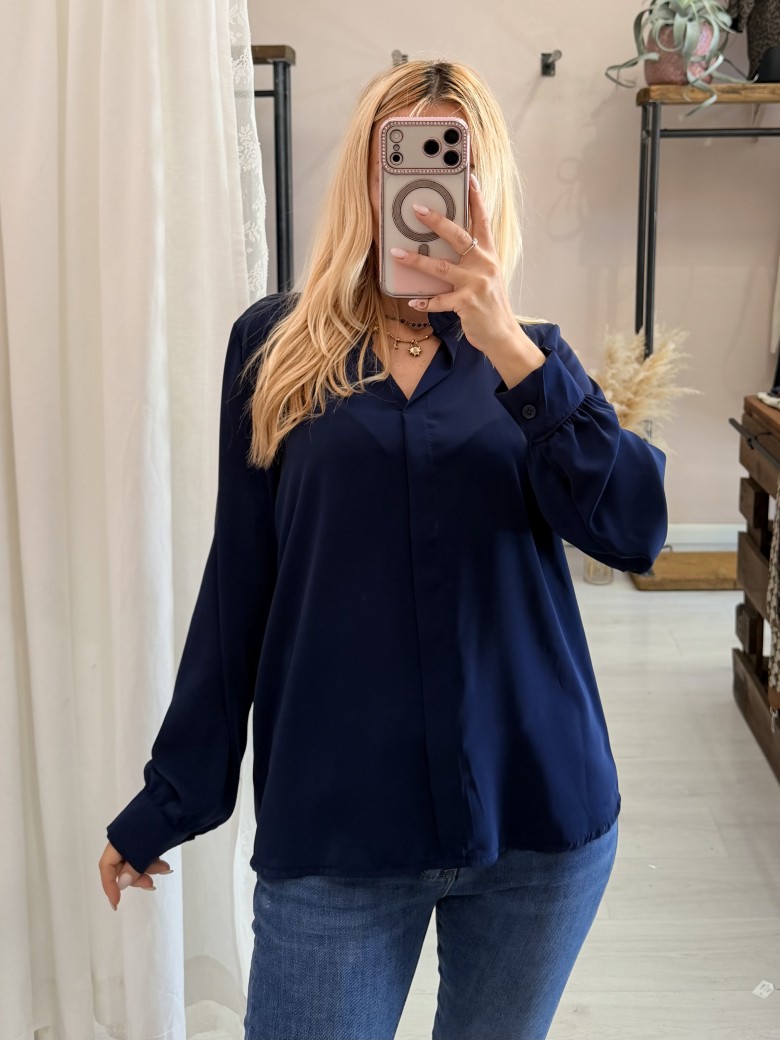 Camicia morbida scollo a v blu