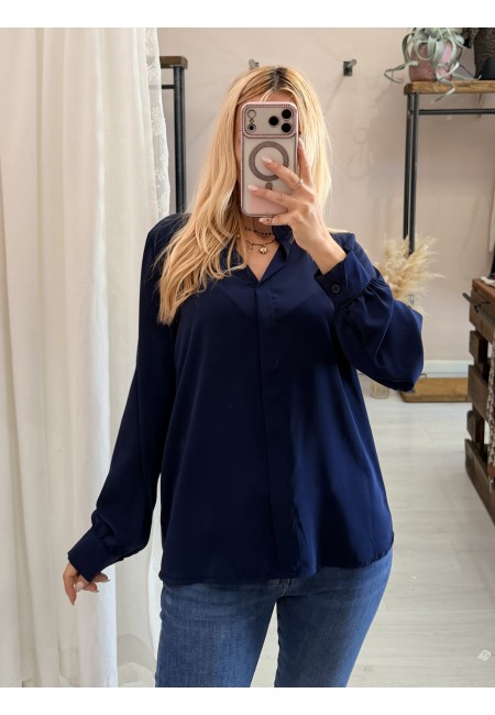 Camicia morbida scollo a v blu