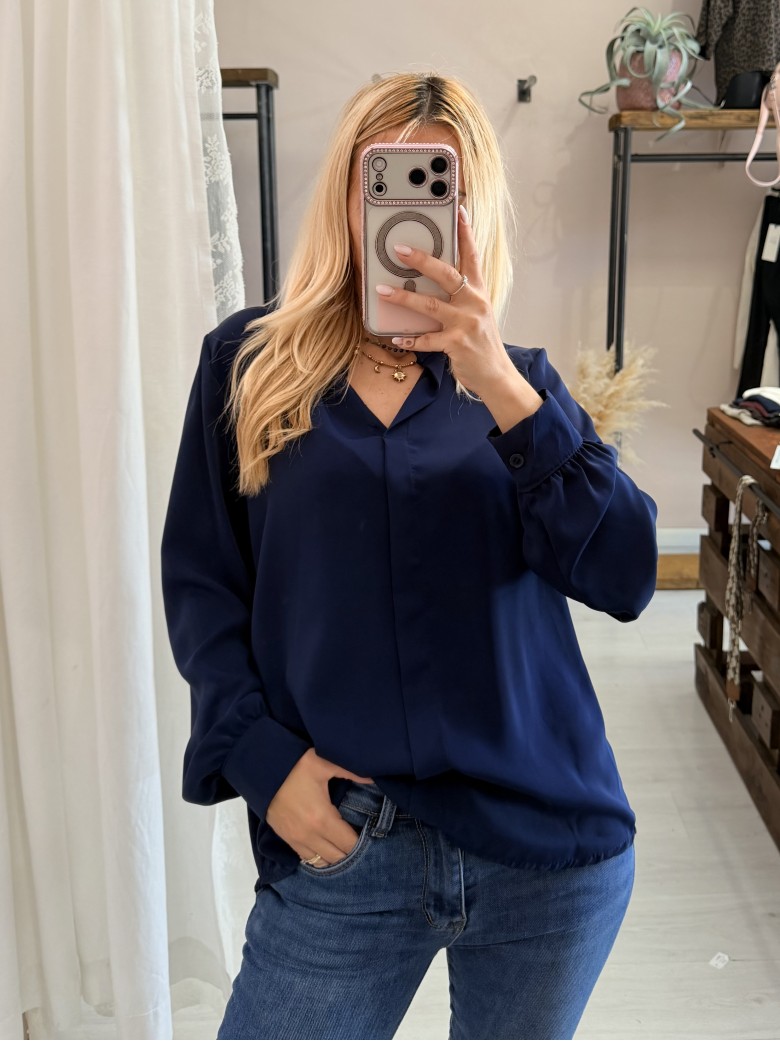 Camicia morbida scollo a v blu