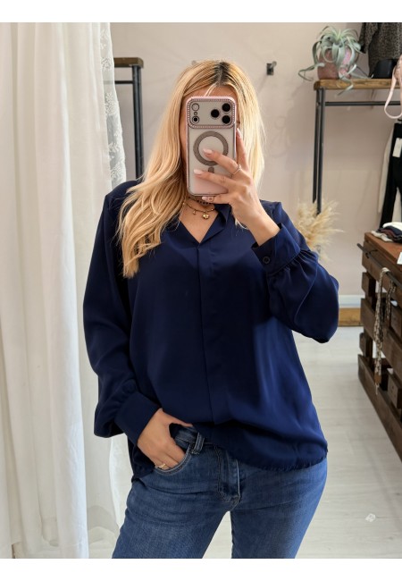 Camicia morbida scollo a v blu