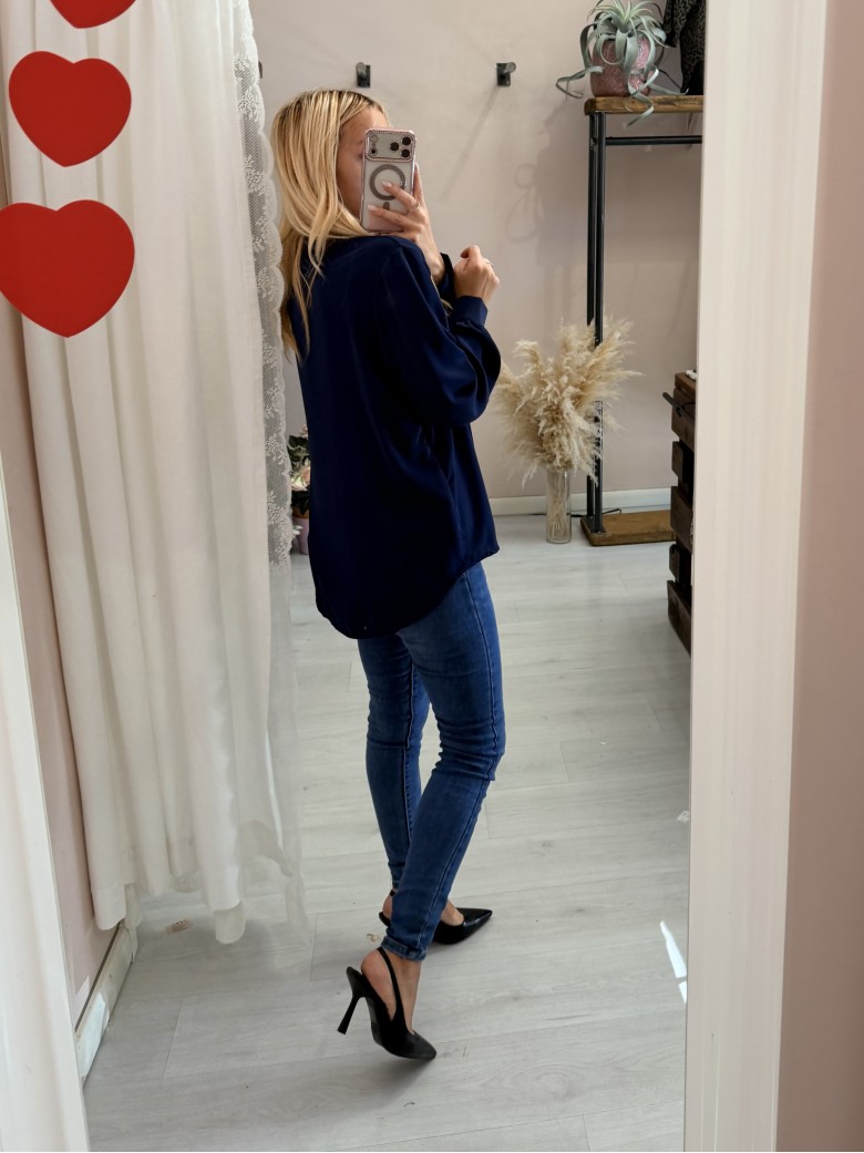 Camicia morbida scollo a v blu