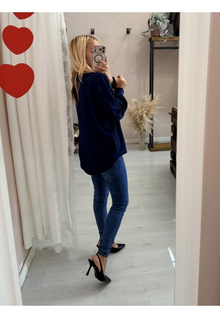Camicia morbida scollo a v blu