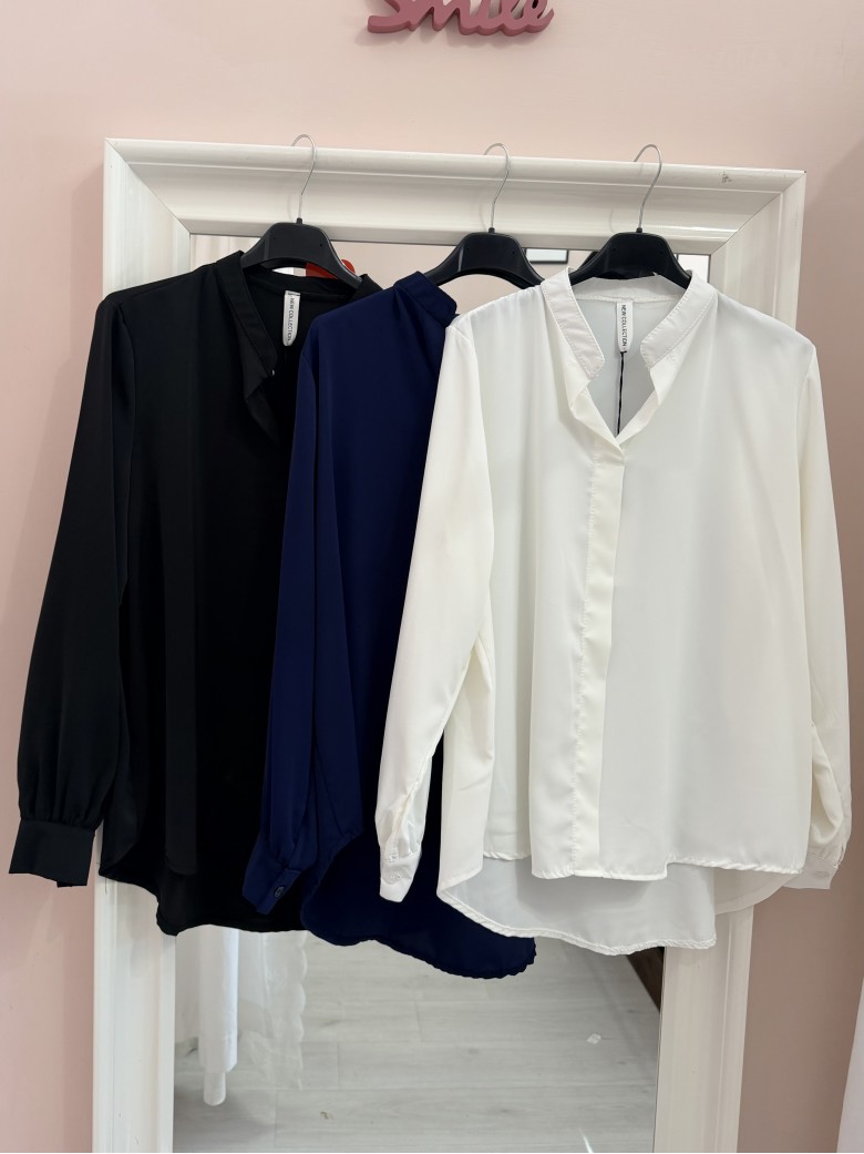 Camicia morbida scollo a v blu