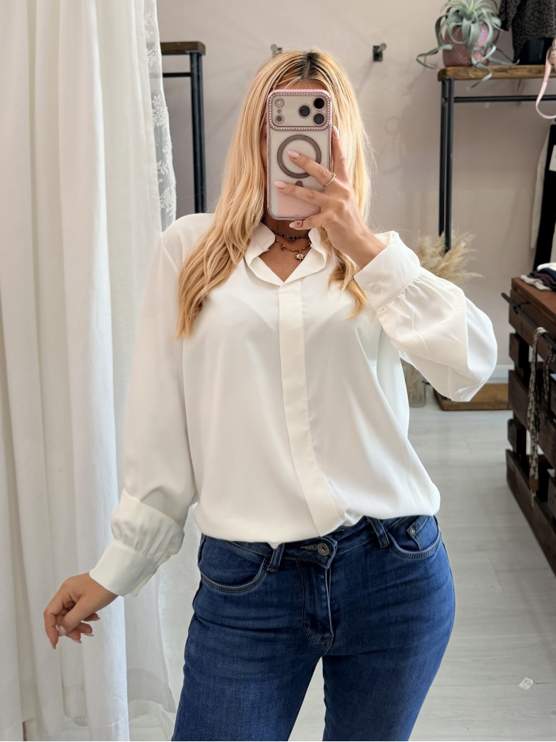 Camicia morbida scollo a v bianca