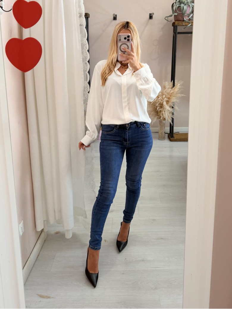 Camicia morbida scollo a v bianca
