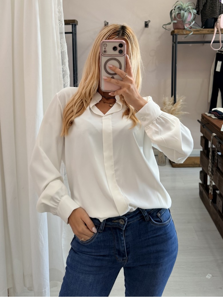 Camicia morbida scollo a v bianca