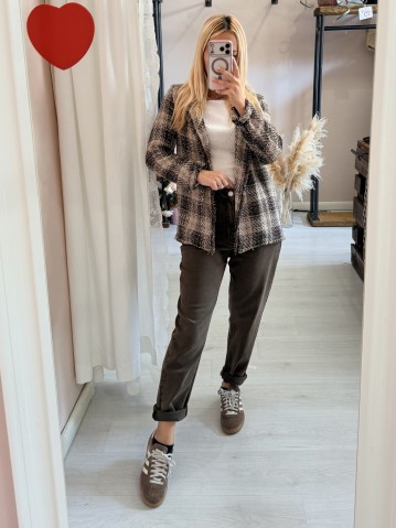 Giacca a quadri beige e marrone 2