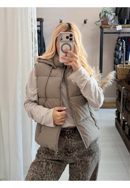 Piumino smanicato taupe