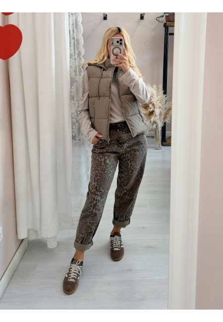 Piumino smanicato taupe