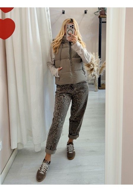 Piumino smanicato taupe
