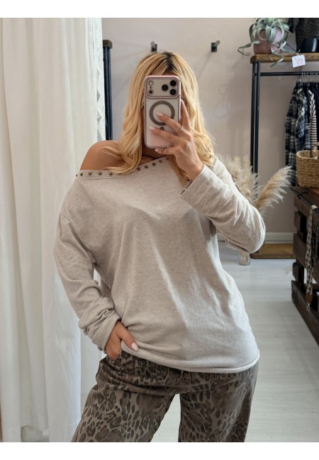 Maglia morbida borchiette beige