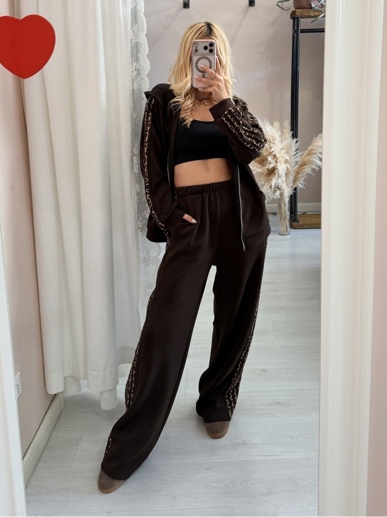 Completo felpa e pantaloni righe leopardate...