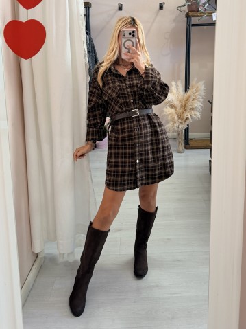 Set Vestito + gonna a quadri marrone