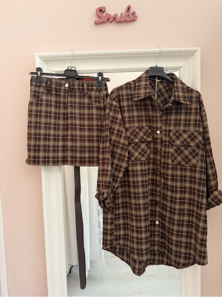 Set Vestito + gonna a quadri marrone