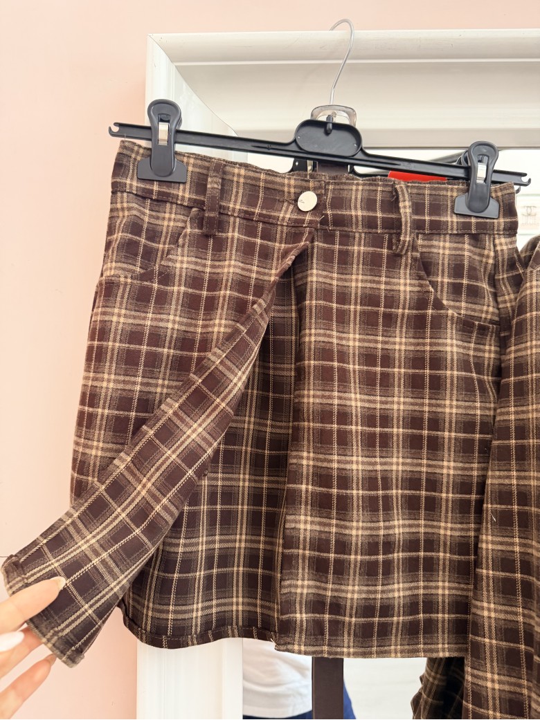 Set Vestito + gonna a quadri marrone
