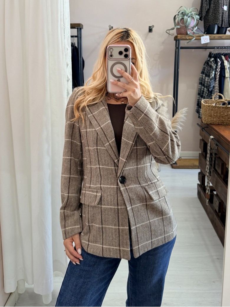 Giacca check spina marrone
