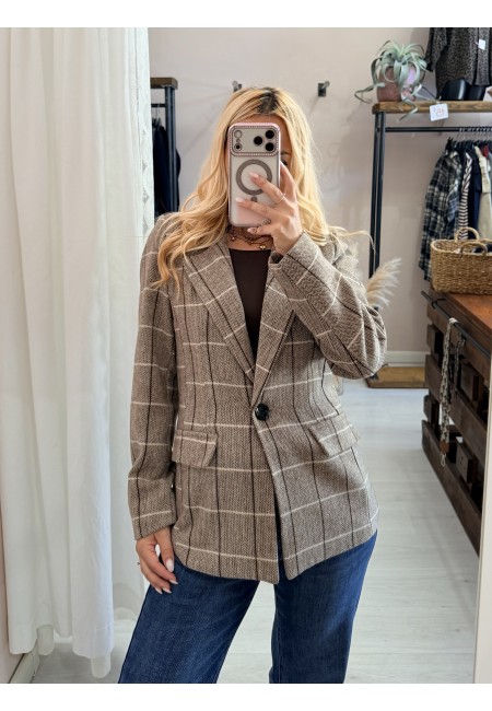 Giacca check spina marrone