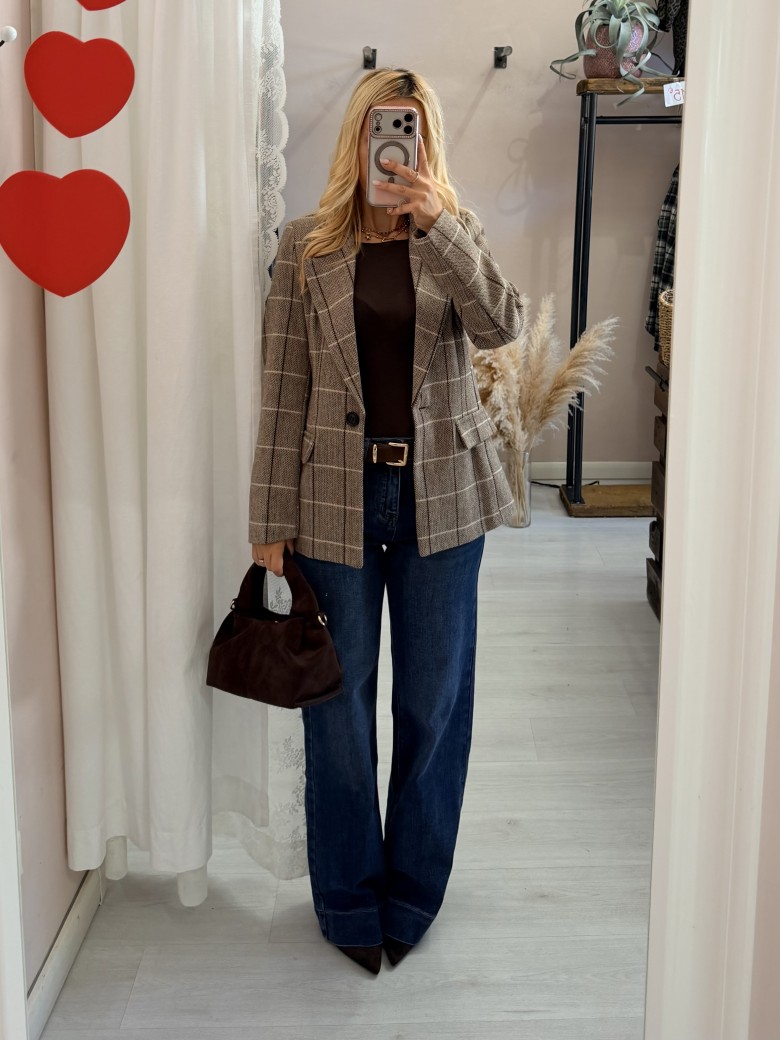 Giacca check spina marrone
