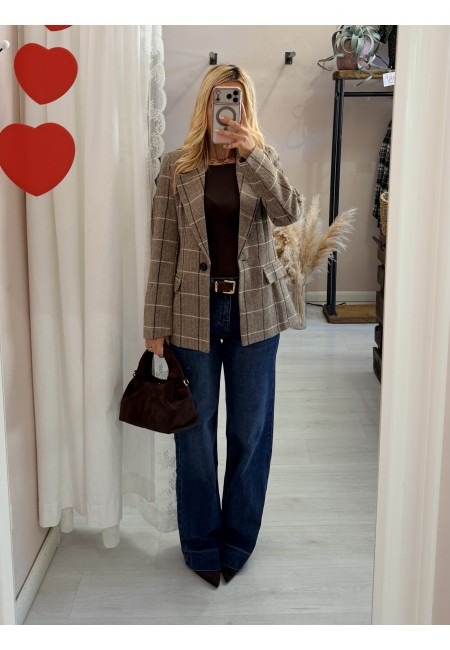 Giacca check spina marrone