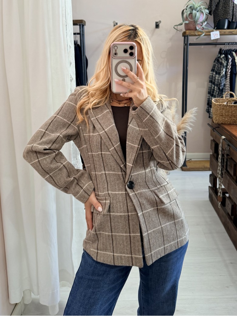 Giacca check spina marrone