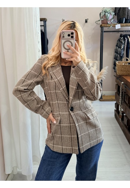 Giacca check spina marrone