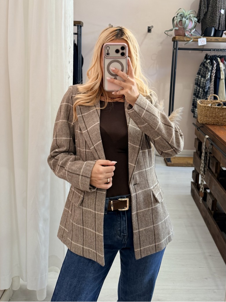 Giacca check spina marrone
