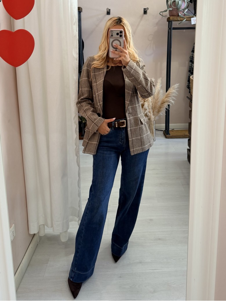 Giacca check spina marrone