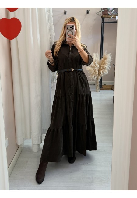 Vestito lungo chemisier velluto a costine marrone