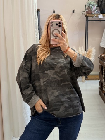 Maglia felpina morbida mimetica grigia