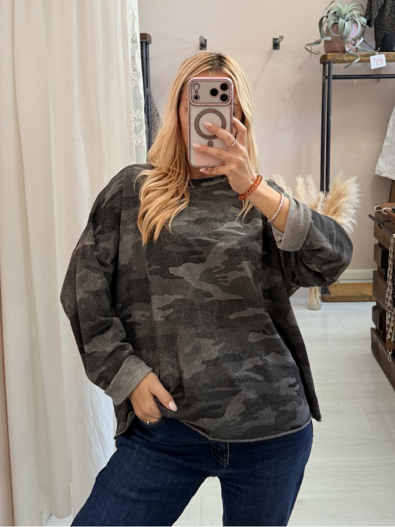Maglia felpina morbida mimetica grigia